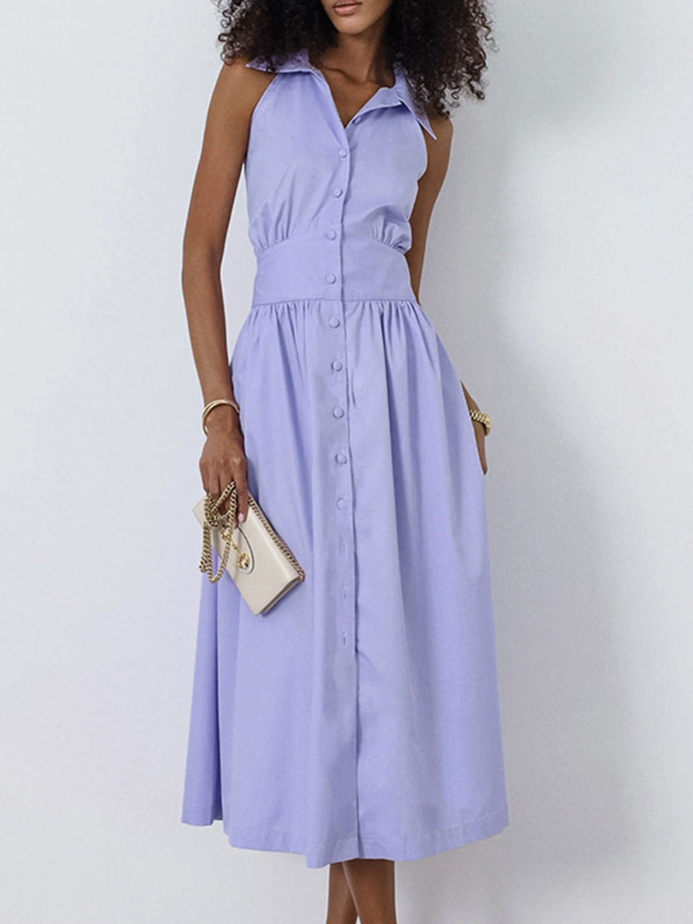 Forever 21 Purple Lapel Shirt Dress Summer Office Cinch Waist